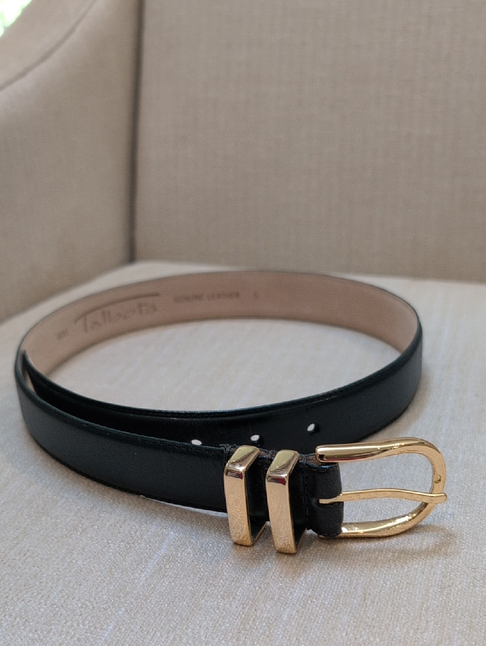 Talbot's Dark Green Leather Belt with Solid Brass Buckle Size S